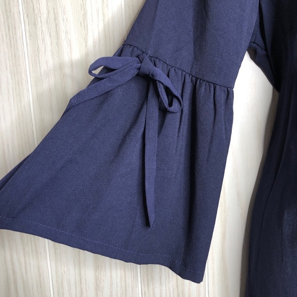 Flying Tomato Embroidered Navy Bell Sleeve Dress - Picture 4 of 6